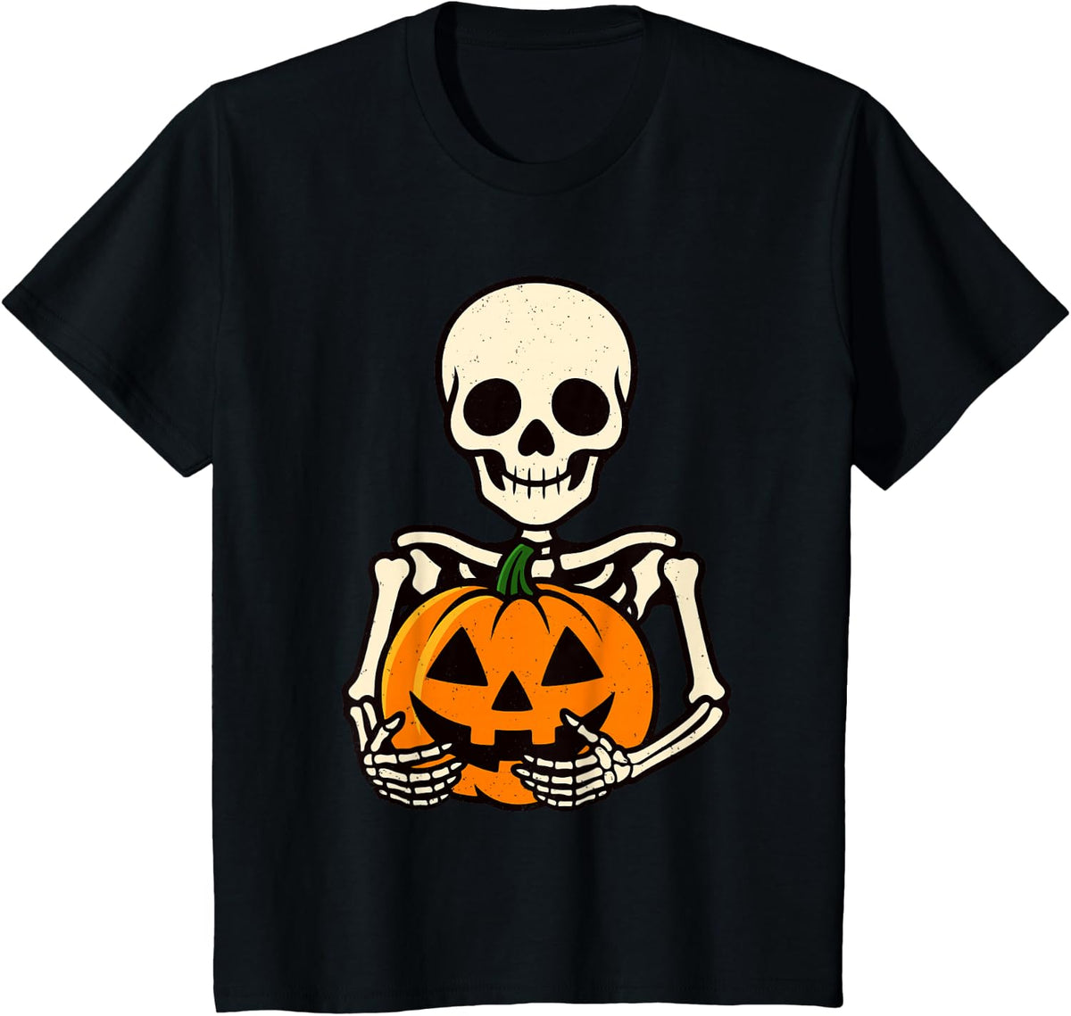 Halloween Skeleton Hugging Pumpkin Jack O Lantern Graphic T-Shirt - Black