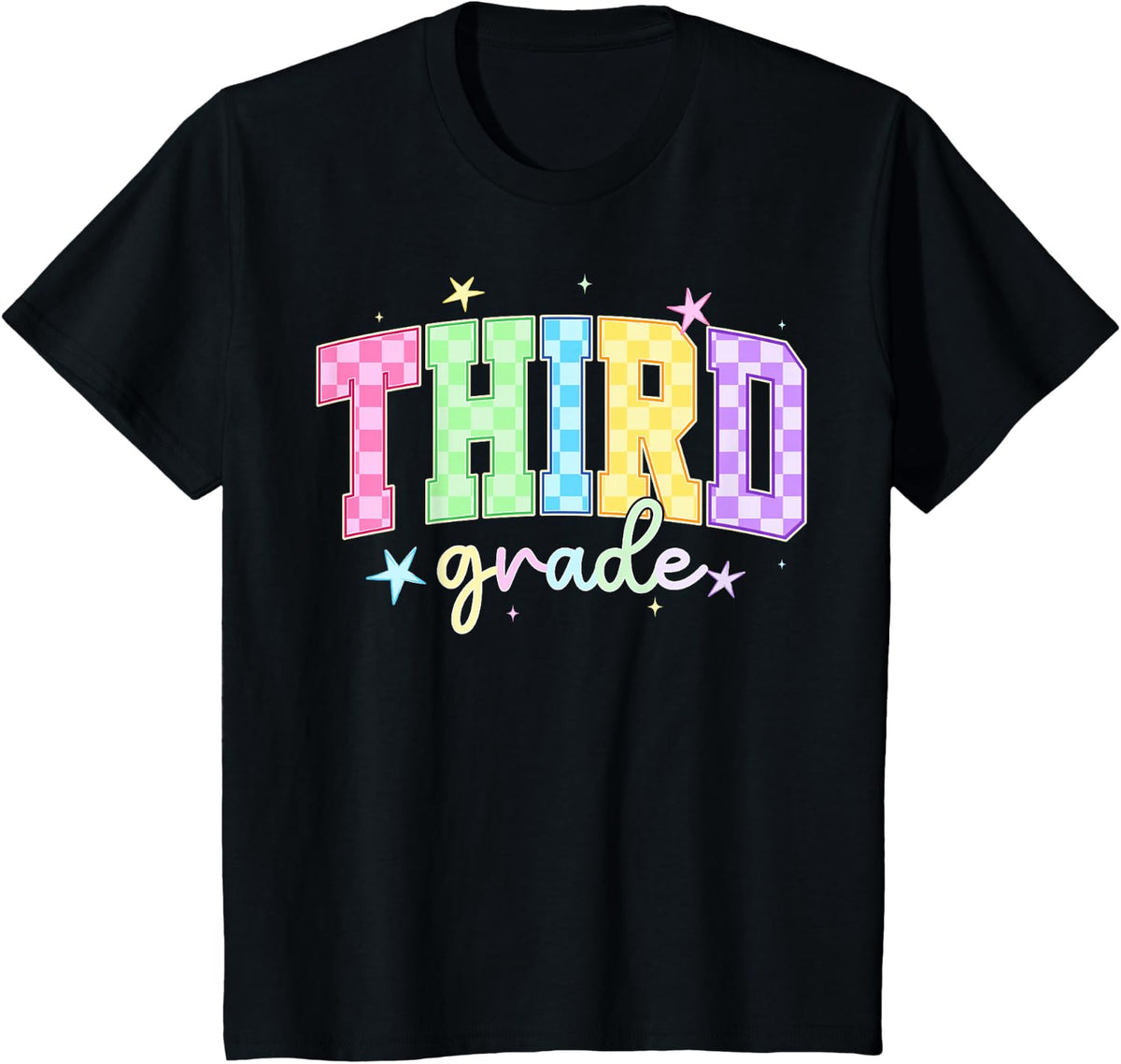 Third Grade Team Teacher T-Shirt Checkered Back to School Tees for Teachers Students - Black