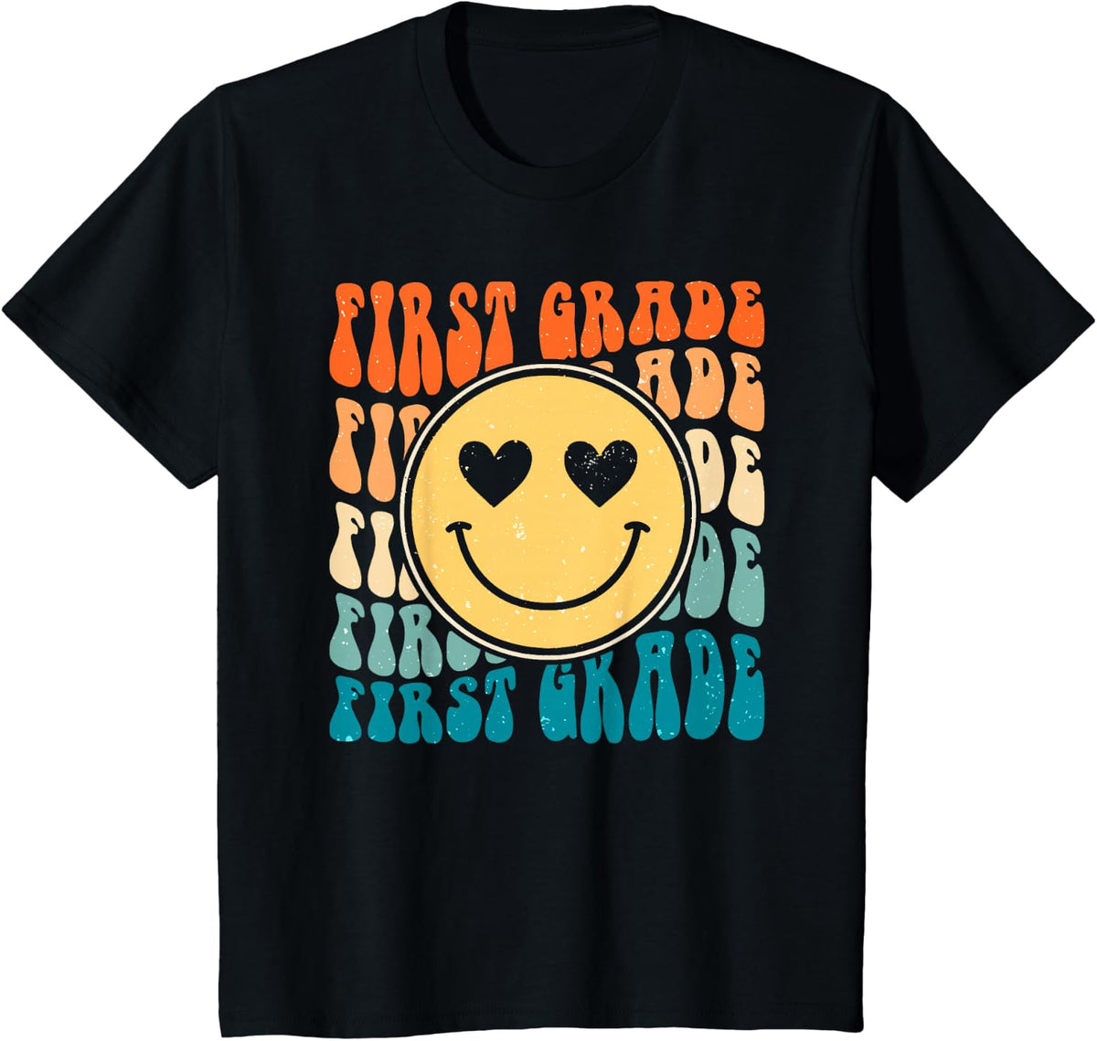Boho Vintage Retro Groovy Smile 1st First Grade Teacher Men Women Girls Kids T-Shirt - Black