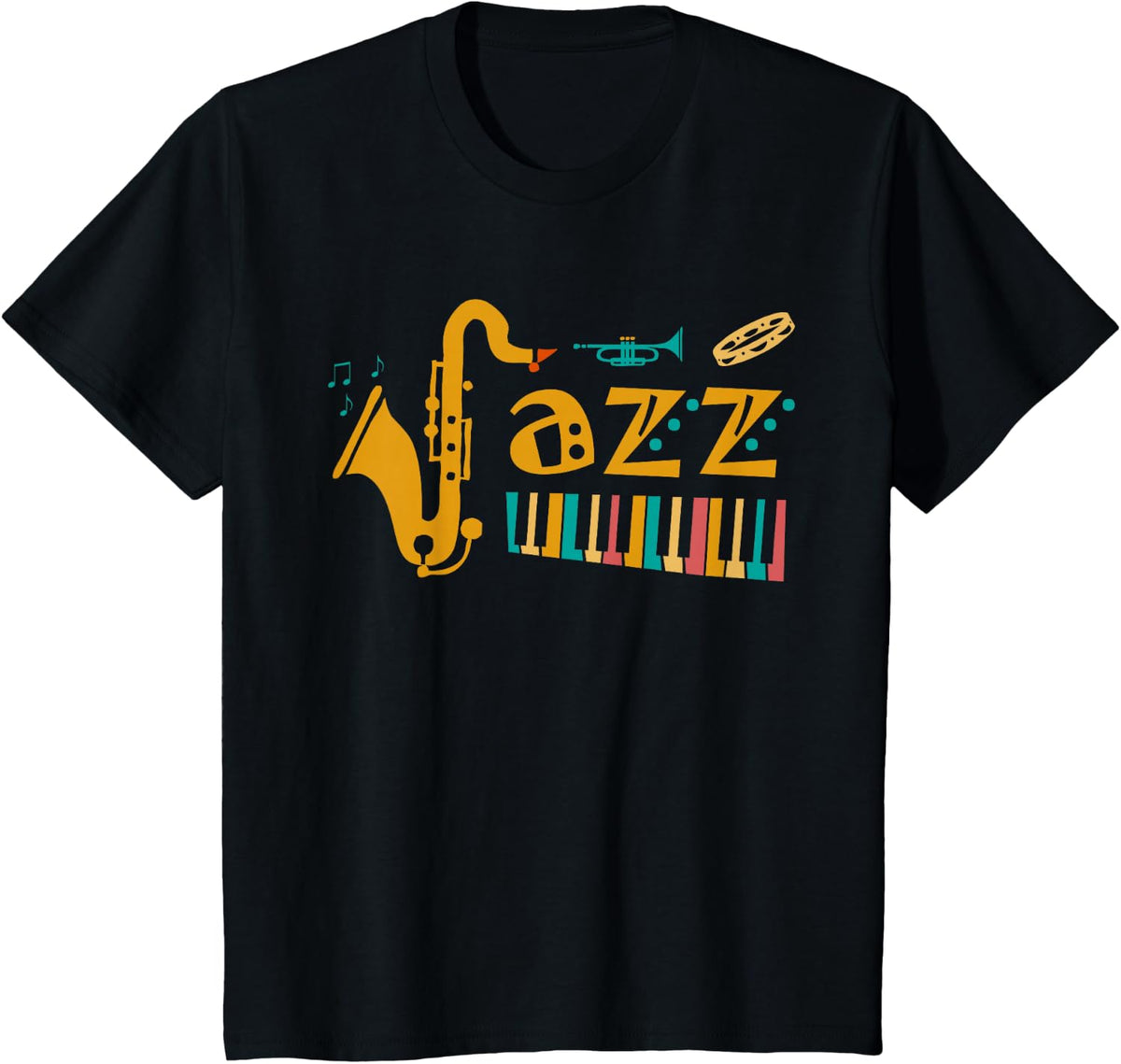 Jazz Music Saxophone Piano Trumpet Retro Musician T-Shirt - Black