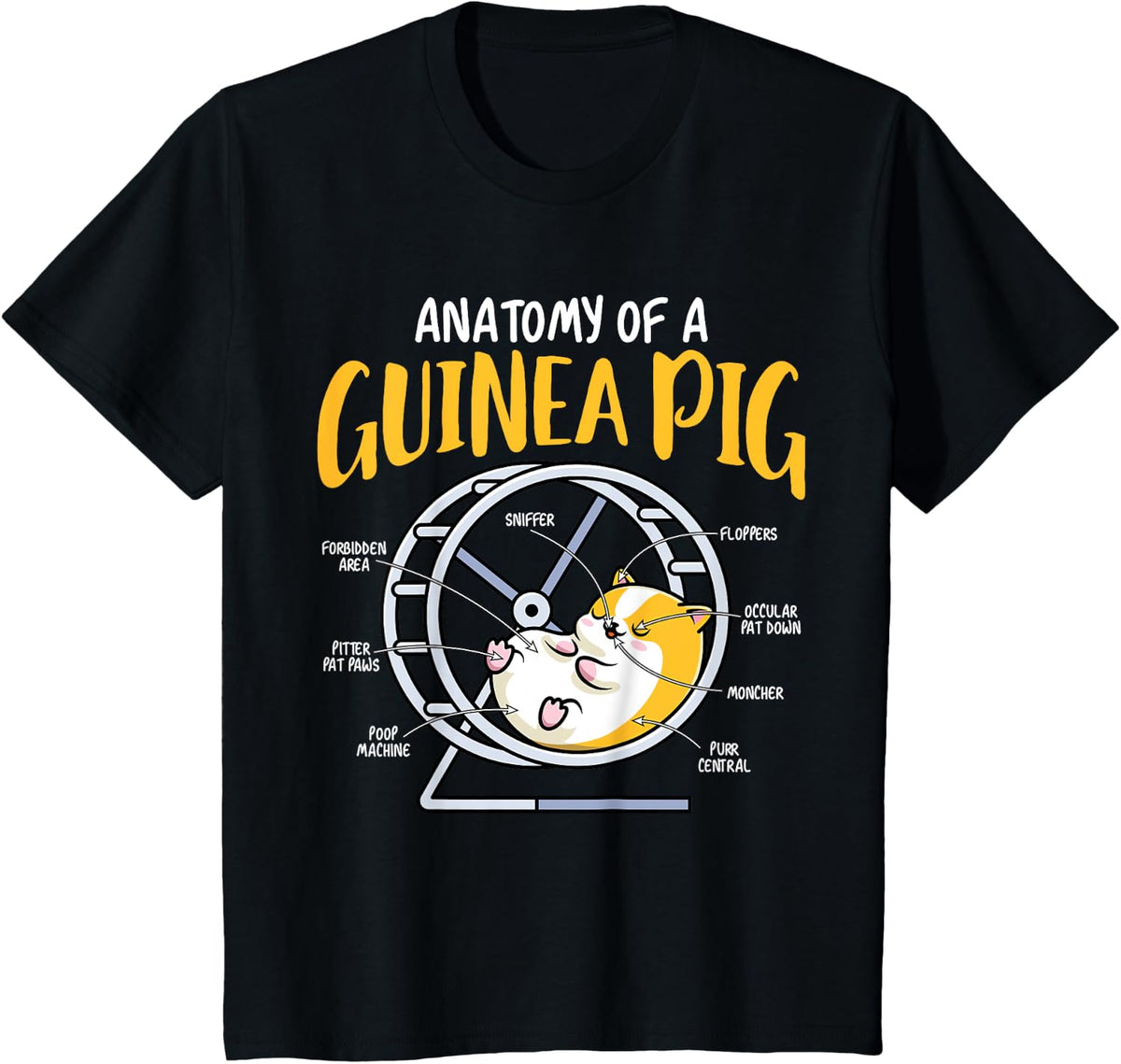 Anatomy Of A Guinea Pig Lover, Funny Rodent Pet Animal T-Shirt - Black