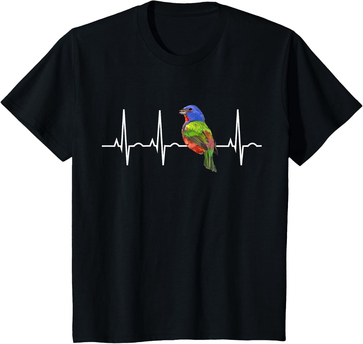 Painted Bunting Shirt Birder Bird Lover Heartbeat Tee T-Shirt Gift - Black