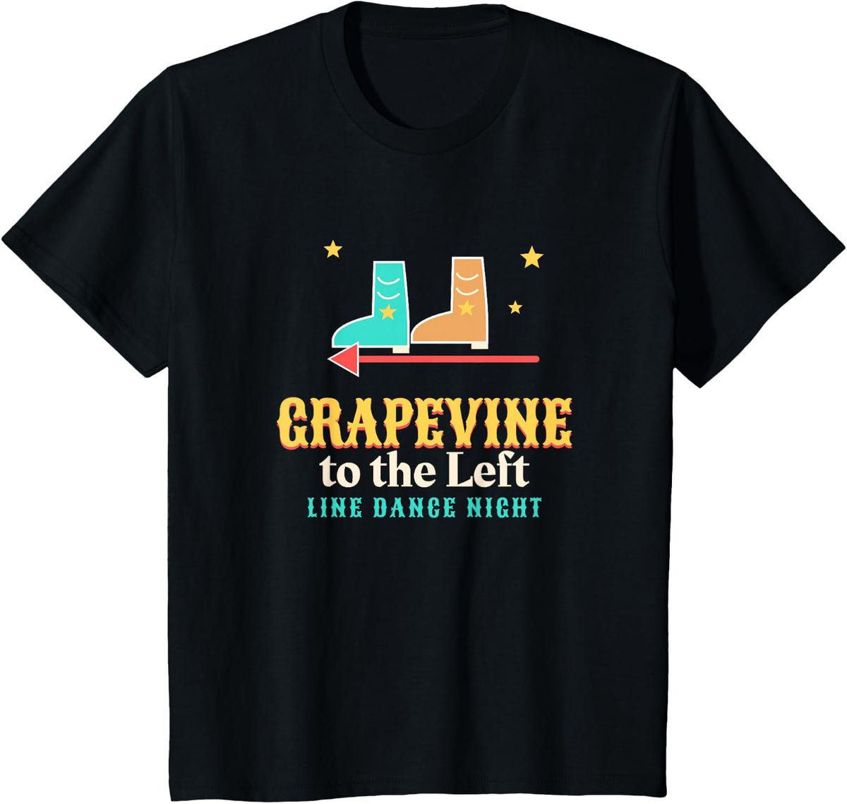 Grapevine to the Left Line Dancing Country Dance T-Shirt - Black