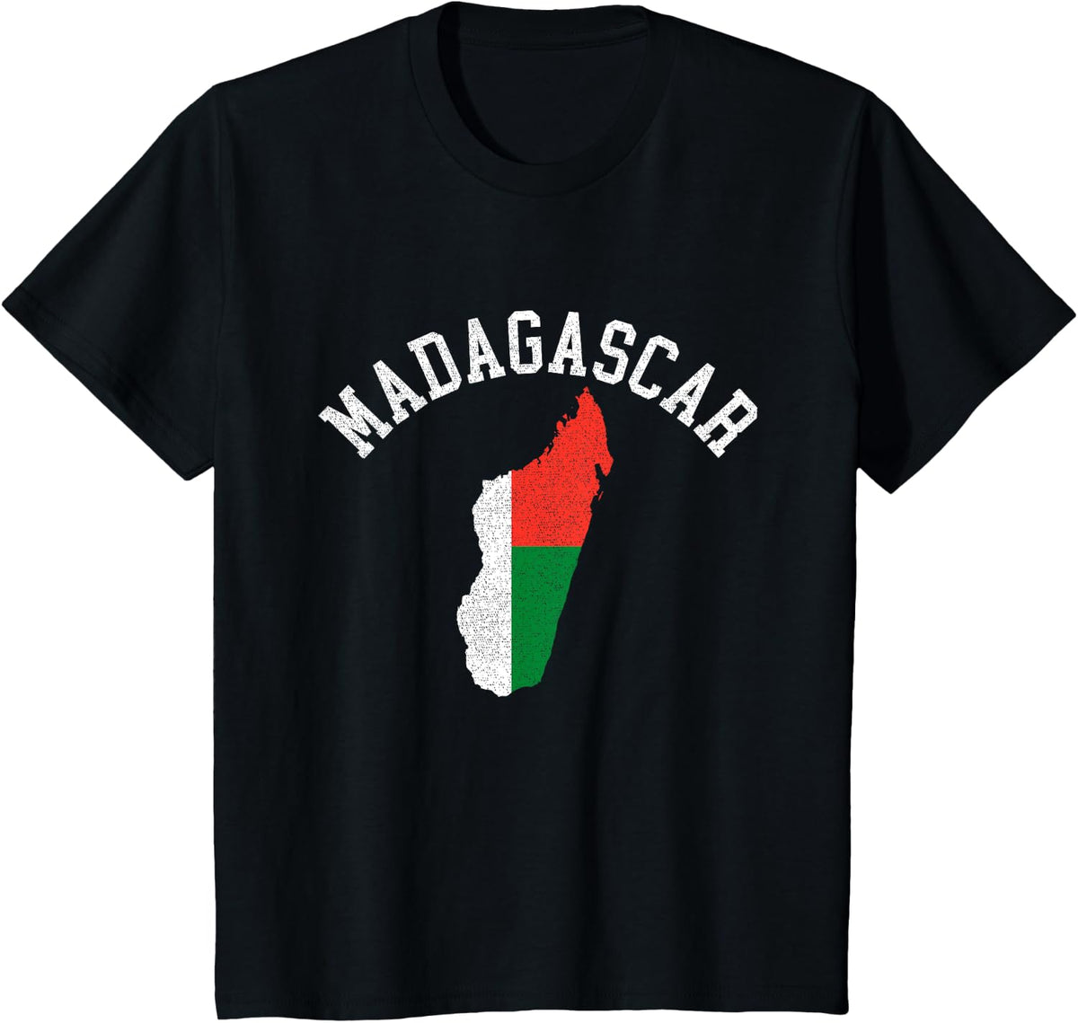 Patriotic Men Women Madagascar Flag Map Distressed T-Shirt - Black