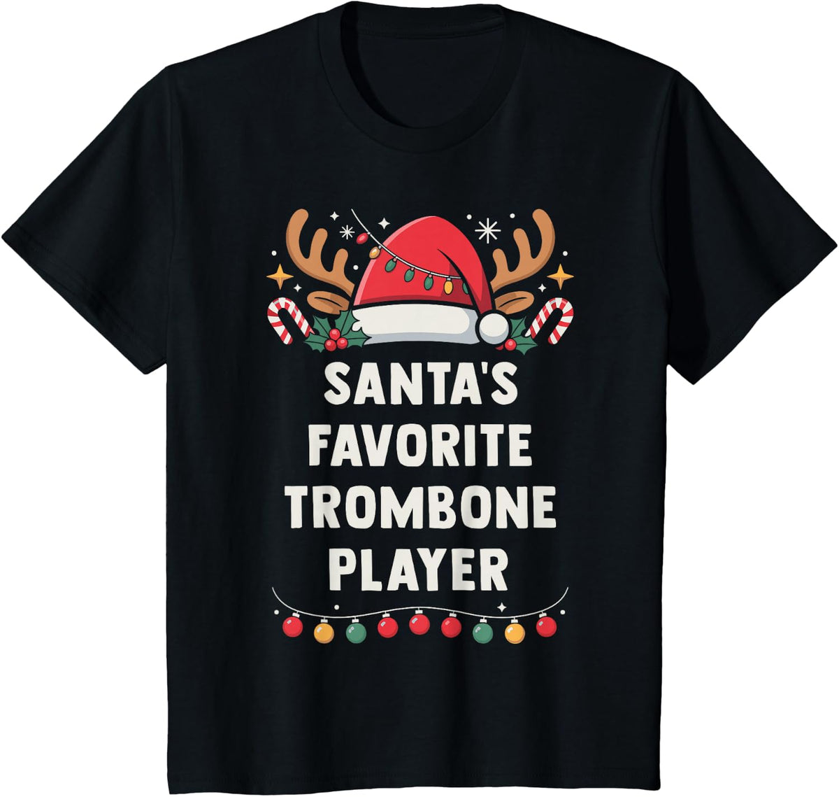 Santa's Favorite Trombone Player Christmas Concert Crew T-Shirt - Black
