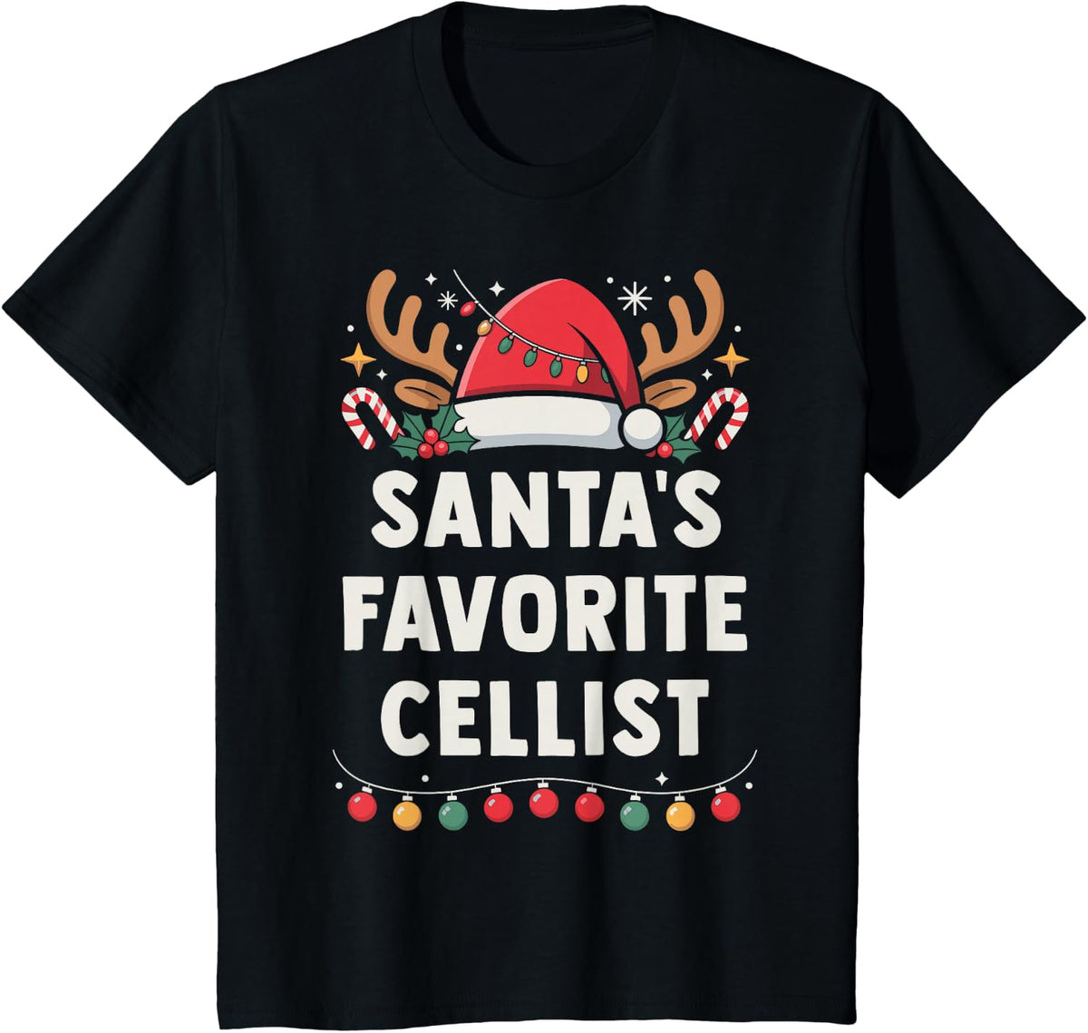 Christmas Concert Santa's Favorite Cellist Holiday Recital T-Shirt - Black
