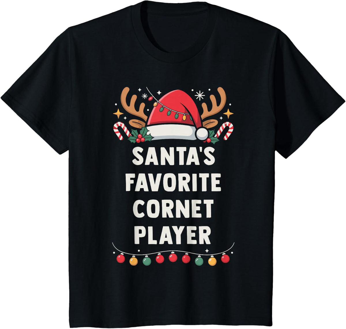Santa's Favorite Cornet Player Christmas Concert Band Squad T-Shirt - Black