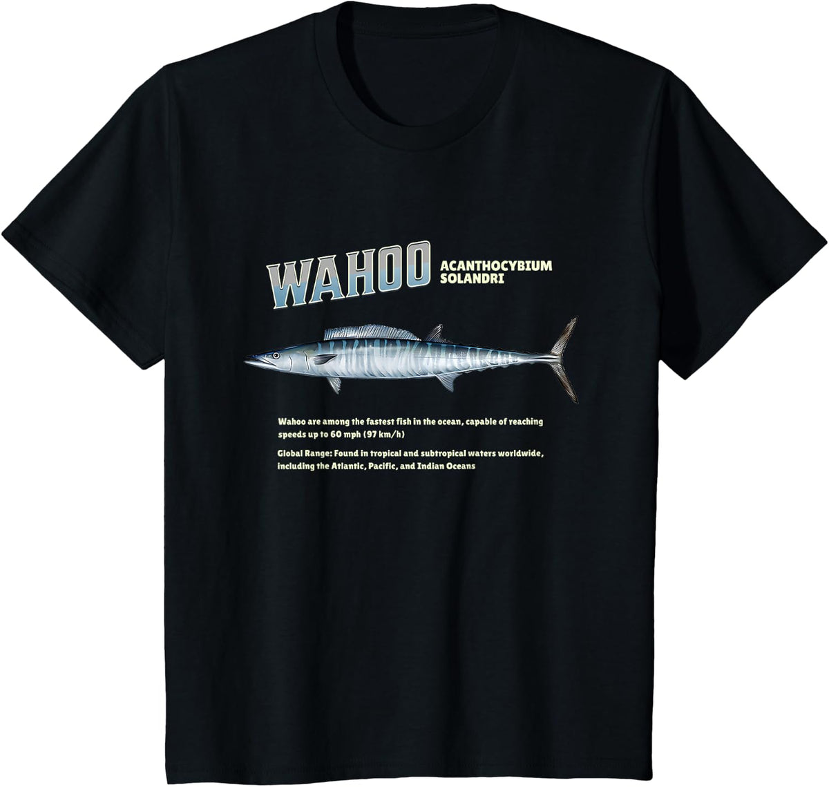 Wahoo Fish Design for Fisherman Tees Ocean Spearos Divers Fishing T Shirts for Men - Black