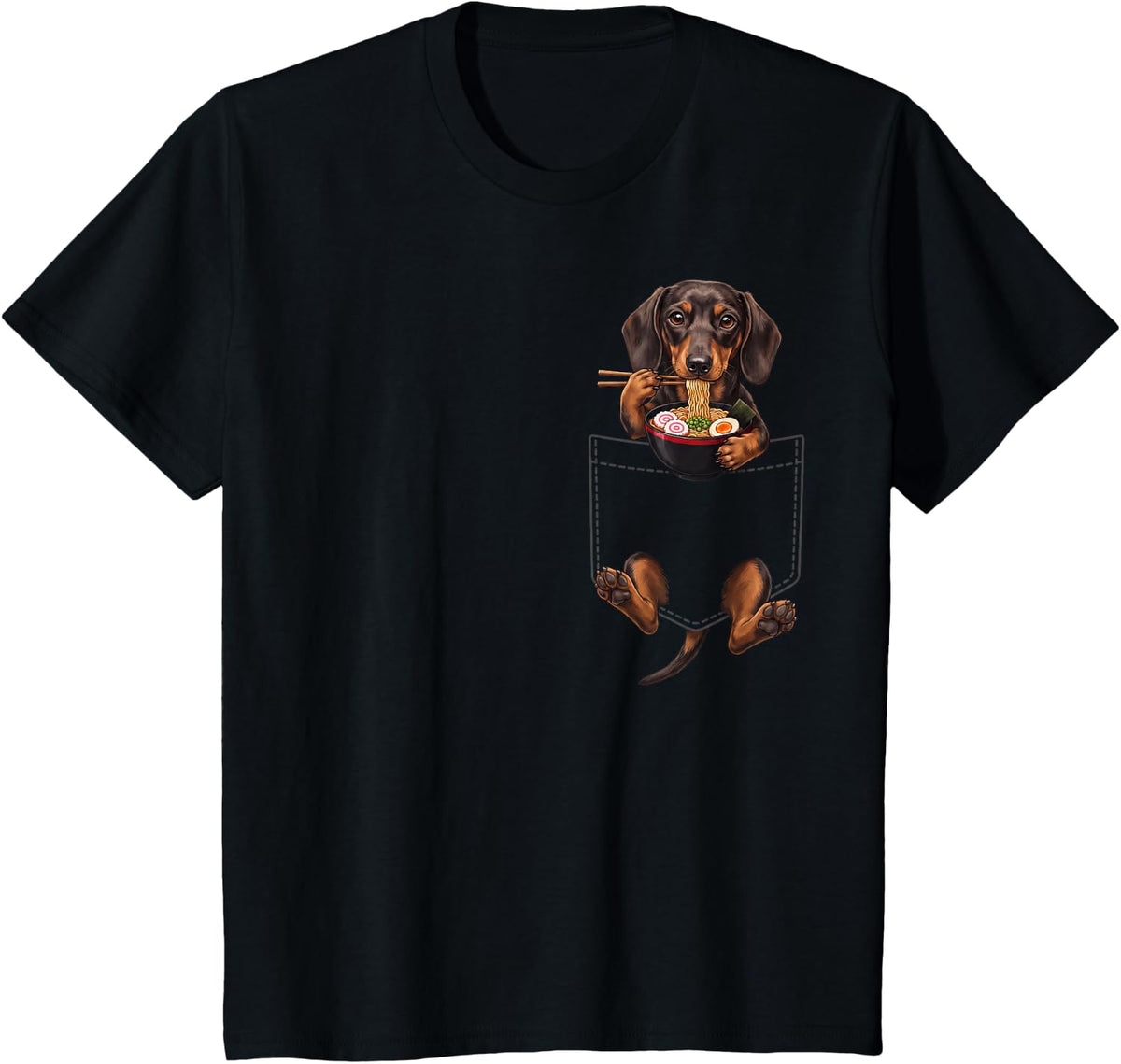 Dachshund Dog Pocket Ramen Bowl Japanese Food Lover T-Shirt - Black