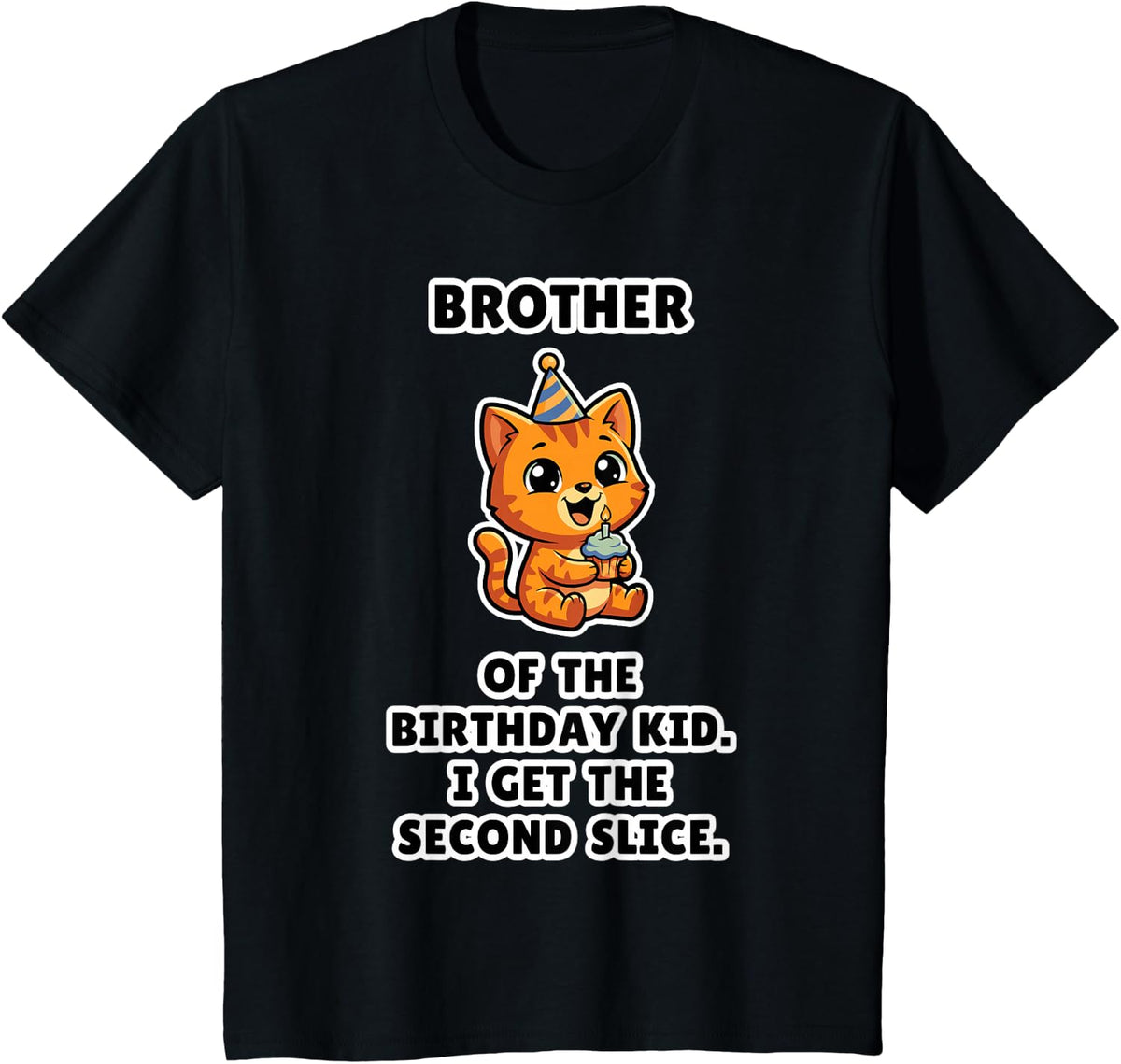 Brother of The Birthday Kid Cute Cat Matching Family Party T-Shirt - Black