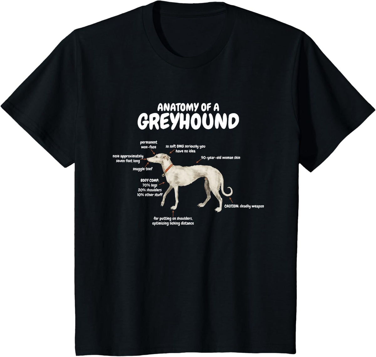 Anatomy Of Greyhound T-Shirt -Funny Cute Sarcastic Dog Tee T-Shirt - Black