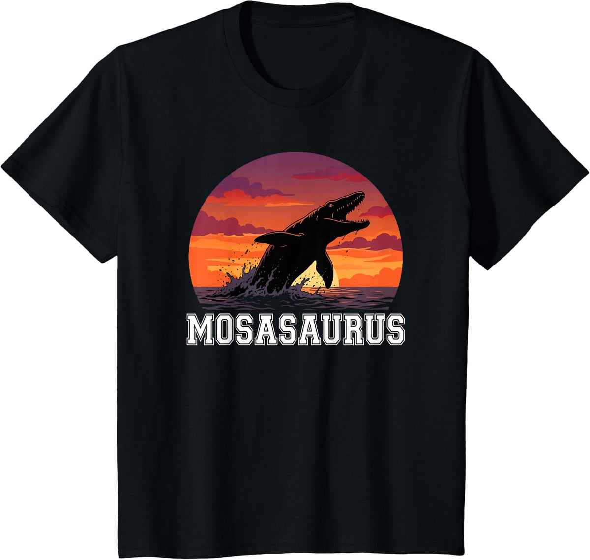 Mosasaurus Retro Sunset Prehistoric Dinosaur Sea Monster T-Shirt - Black