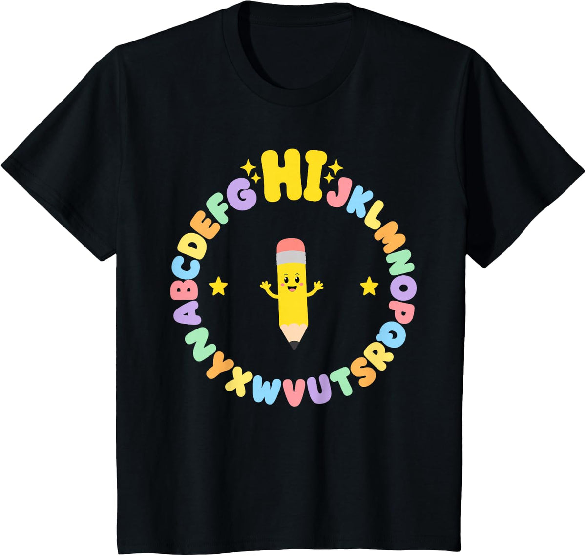 ABC Alphabet Hi Back to School Kindergarten Teacher T-Shirt - Black