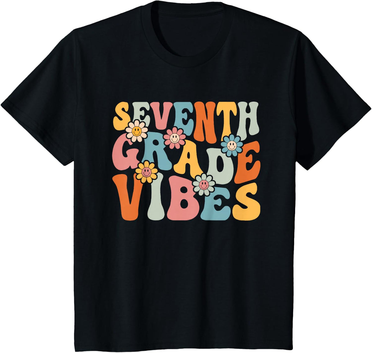 Seventh Grade Vibes Back to School Teachers Students T-Shirt - Black