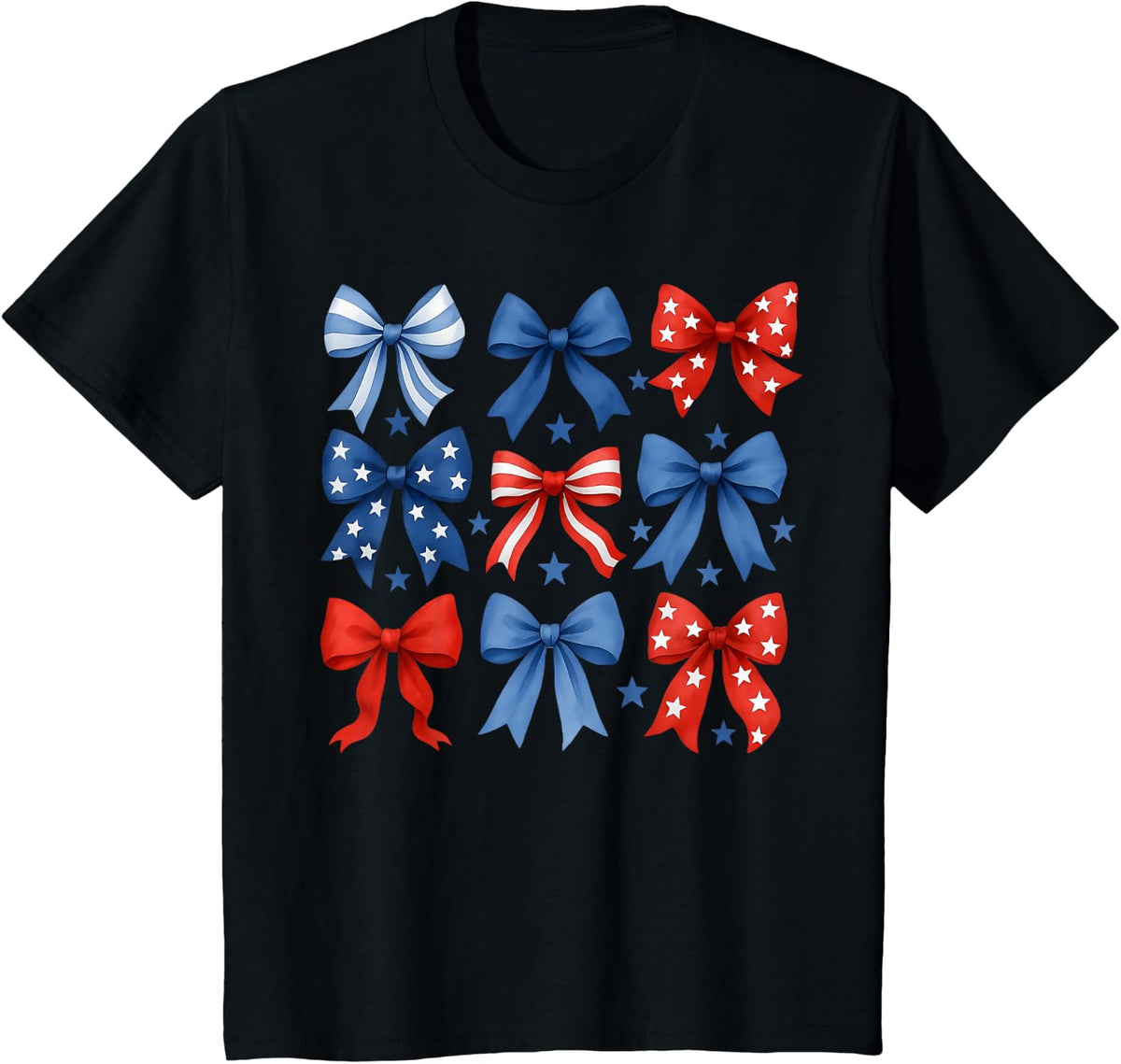 Funny 4th of July Red White and Blue American Coquette Bows T-Shirt - Black