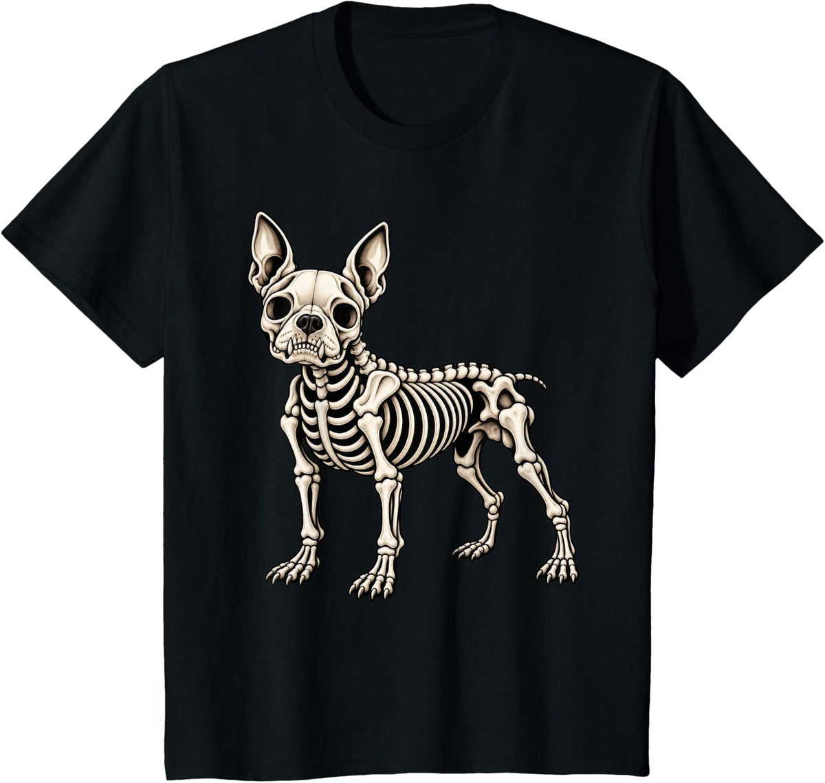 Boston Terrier Dog Skeleton Halloween T-Shirt - Black