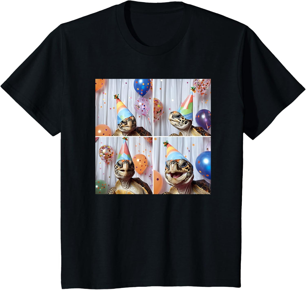 Turtle Lover Funny Tortoise Face Party Hat Turtle Birthday T-Shirt - Black