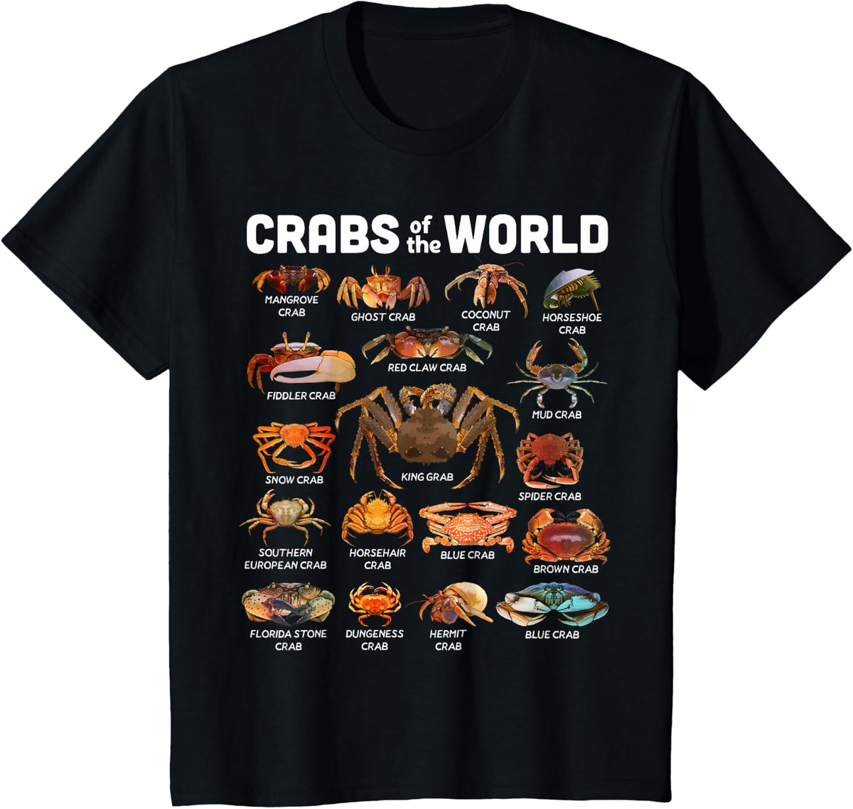 Crab Shirt Crabs of The World Types of Crabs Funny Crabbing T-Shirt - Black