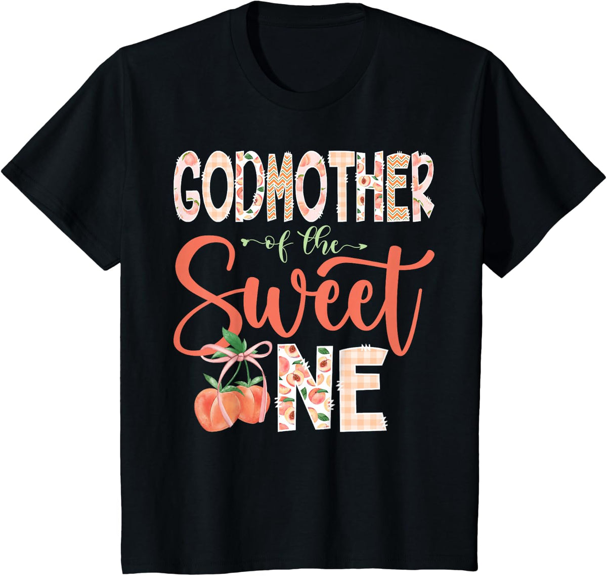 Godmother of The Sweet One Peach 1st Birthday Girl T-Shirt - Black