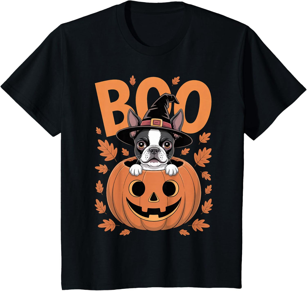 Boston Terrier Costume on Pumpkin Halloween Boston Terrier T-Shirt - Black