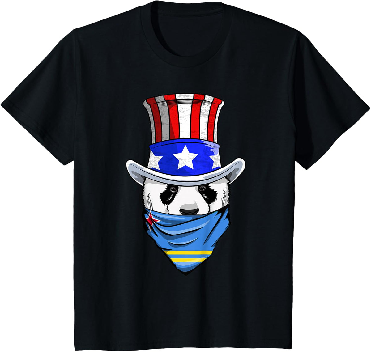 Aruban Panda Bear in Aruba Bandana Flag T-Shirt - Black