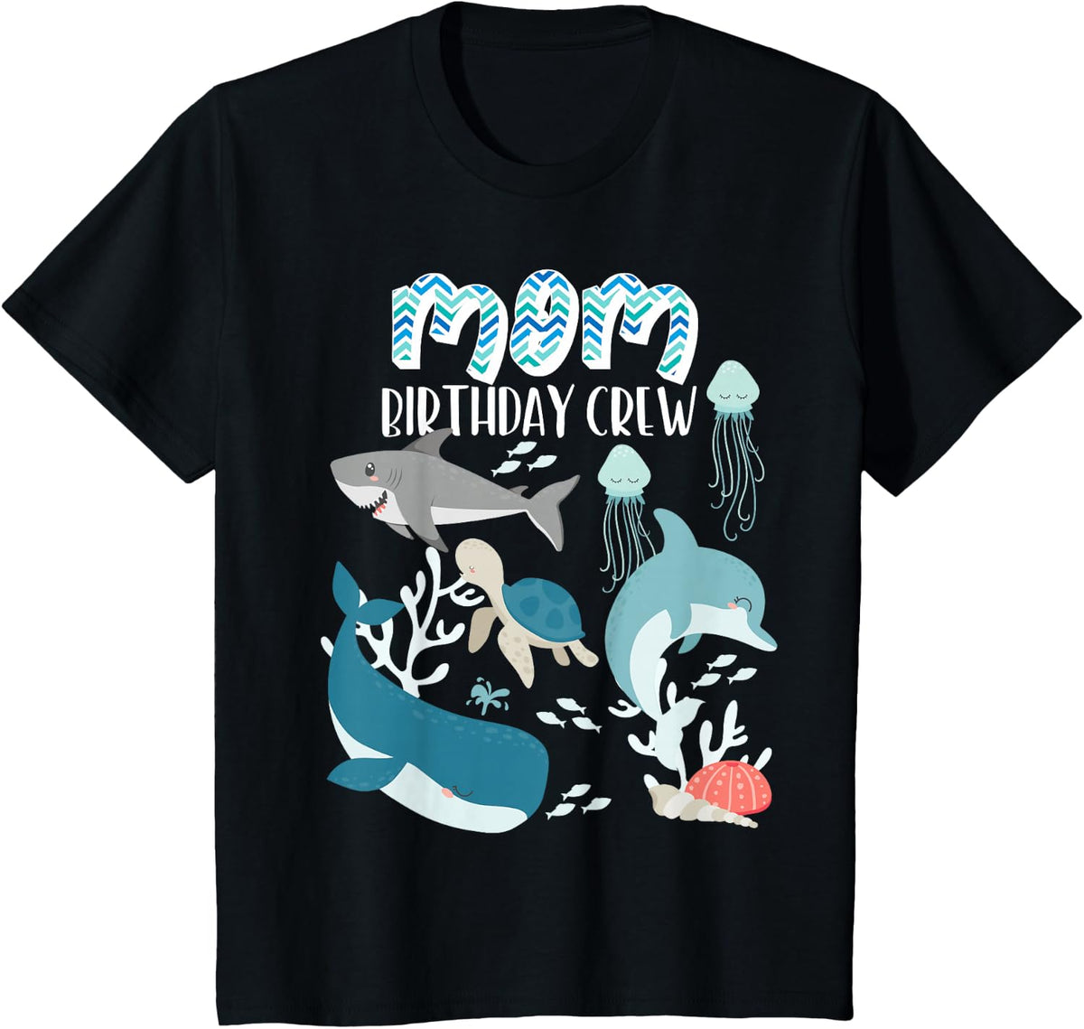 Mom of the Birthday Boy Ocean Sea Animals Birthday Party T-Shirt - Black