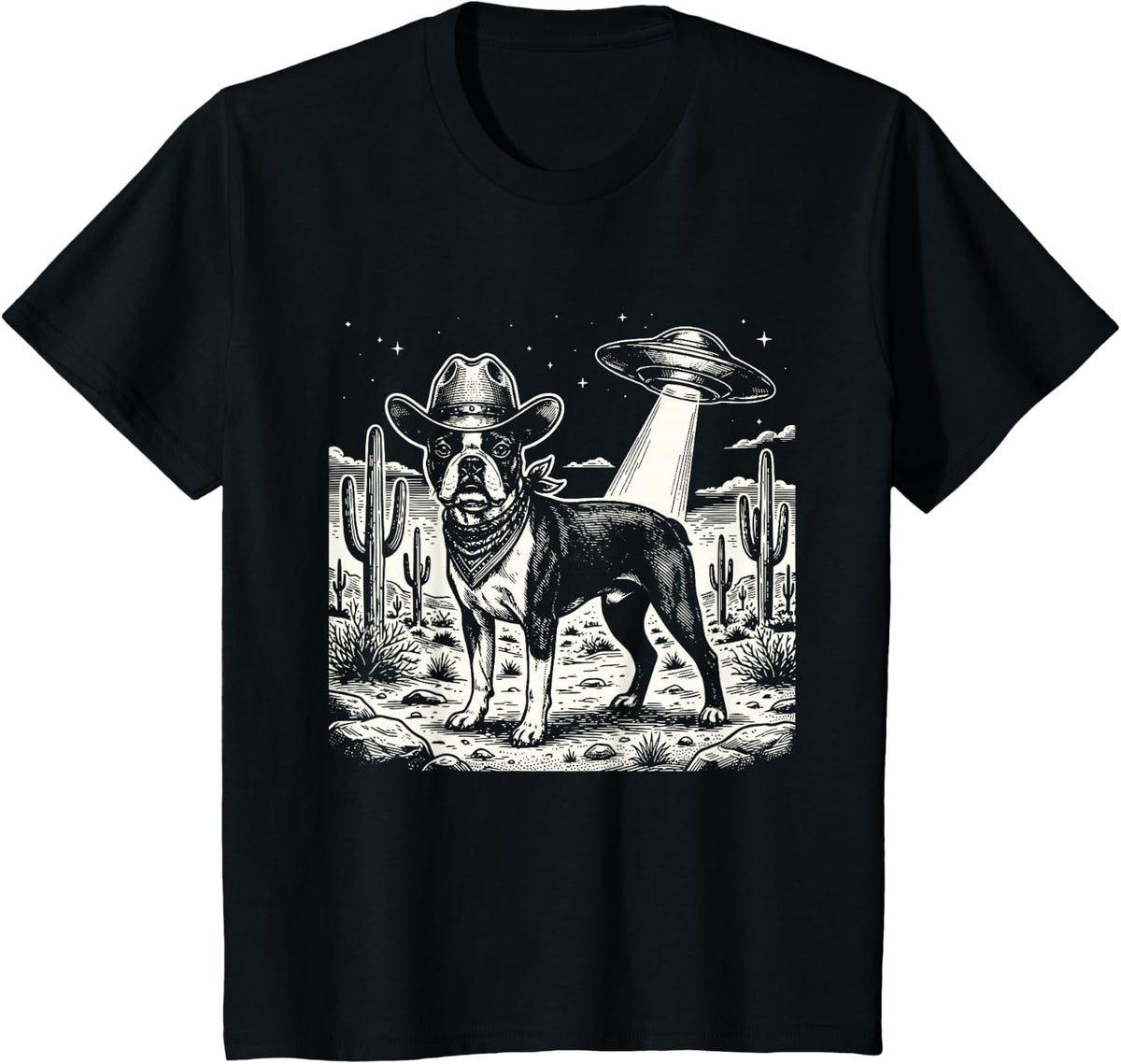 Cowboy Boston Terrier T-Shirt - Boston Bull Terrier Lover Tees Dog Dad Shirt for Men Women - Black