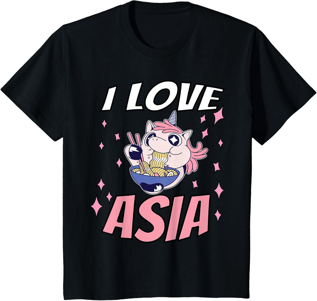 I Love Asia Cute Unicorn Ramen Kawaii Travel T-Shirt - Black
