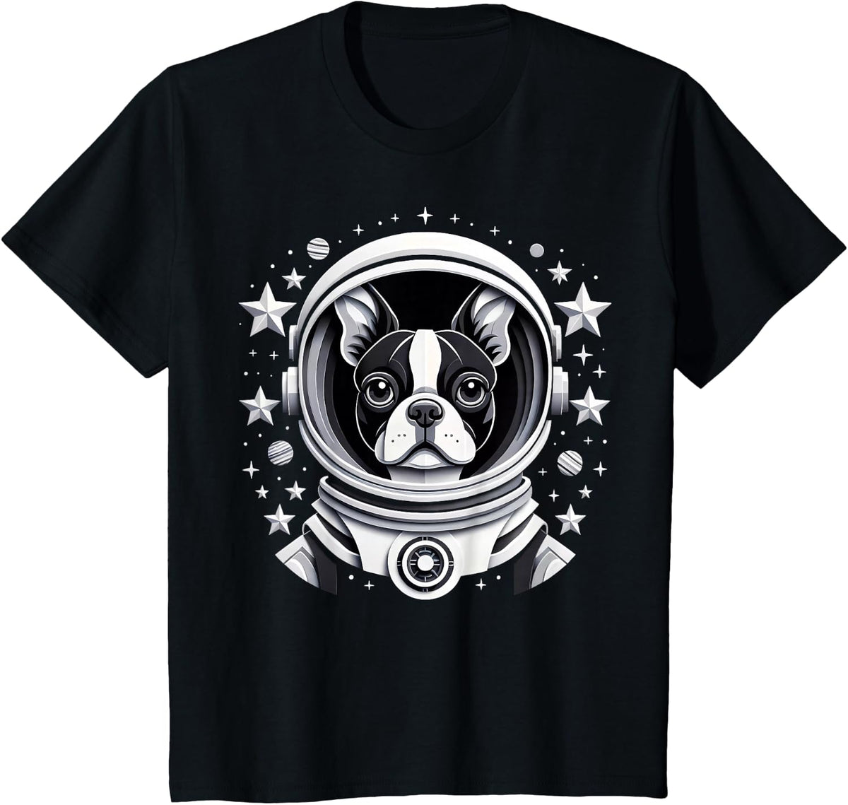 Boston Terrier Astronaut Funny Space Astro Dog T-Shirt - Black