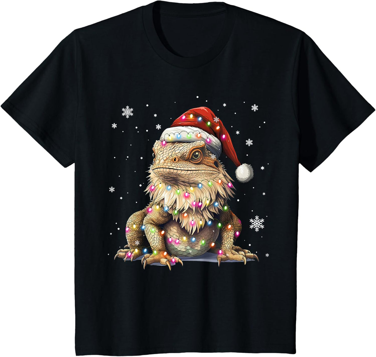 Funny Bearded Dragon Santa Hat Christmas Reptiles Lizard Tee T-Shirt - Black