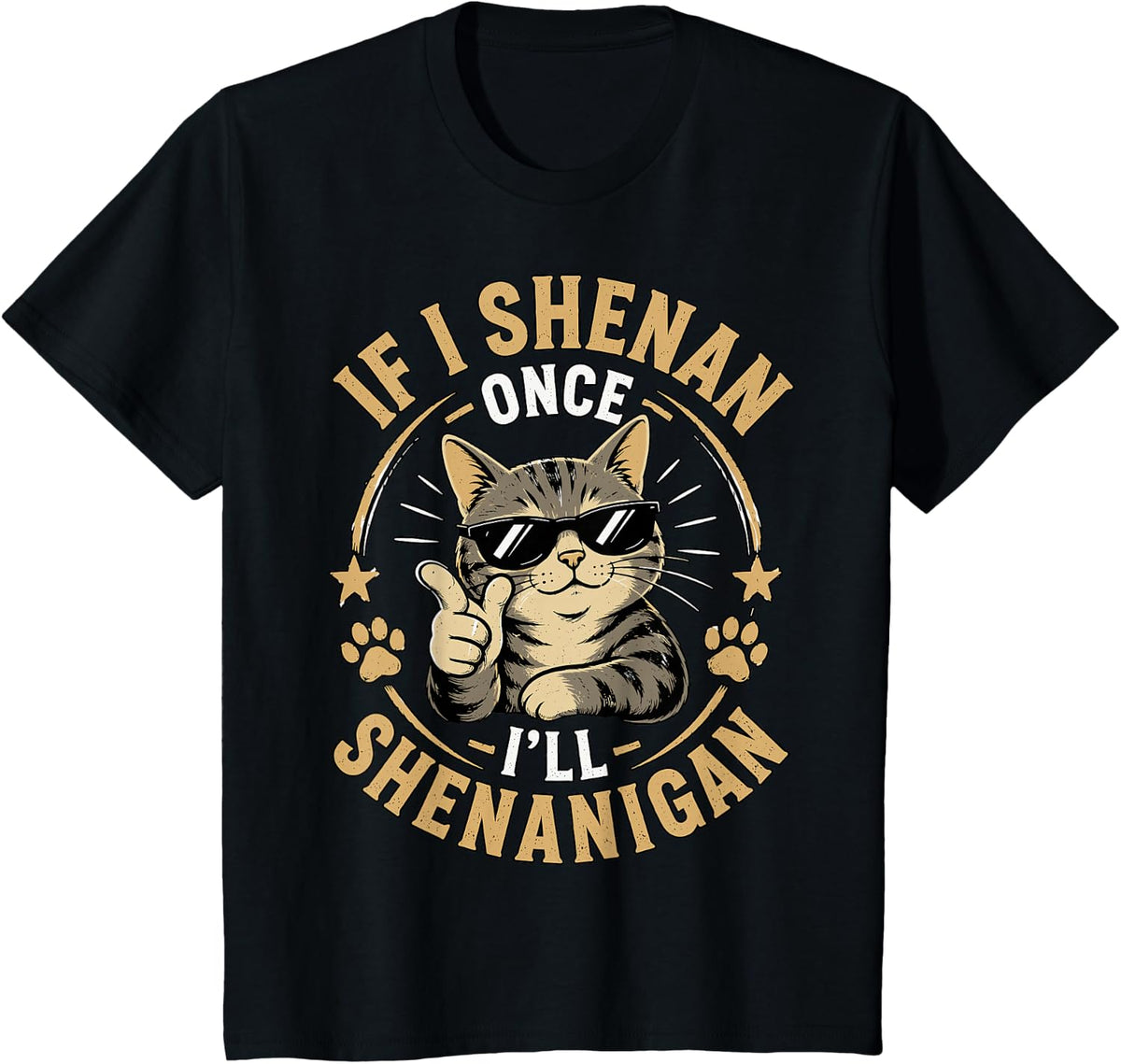 If I Shenan Once I'll Shenanigan Cat Humor T-Shirt - Black