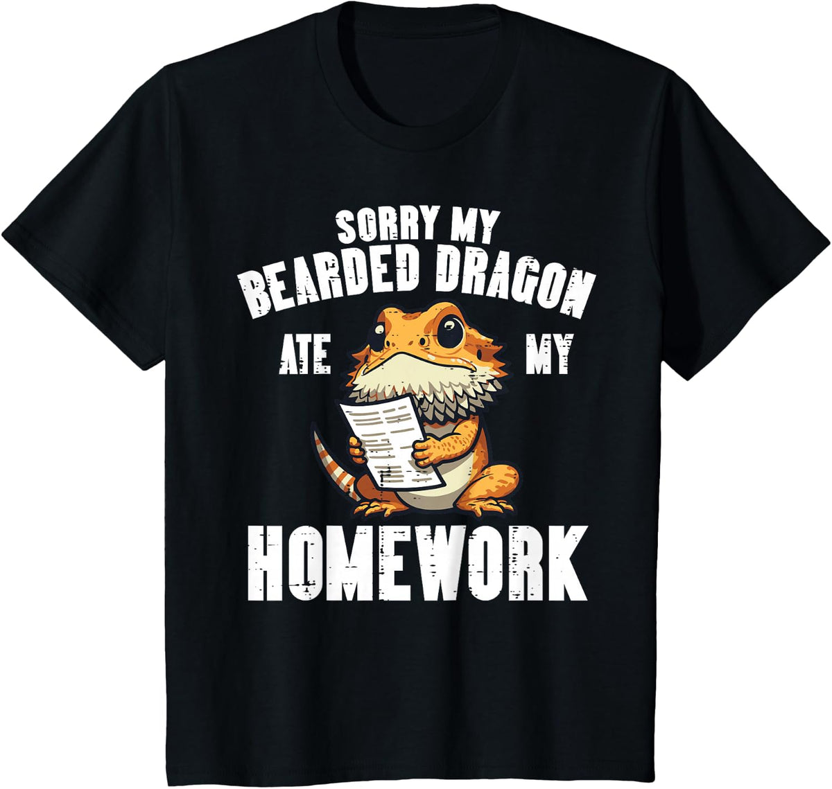 Bearded Dragon Ate Homework Funny Beardie Boys Girls Kids T-Shirt - Black