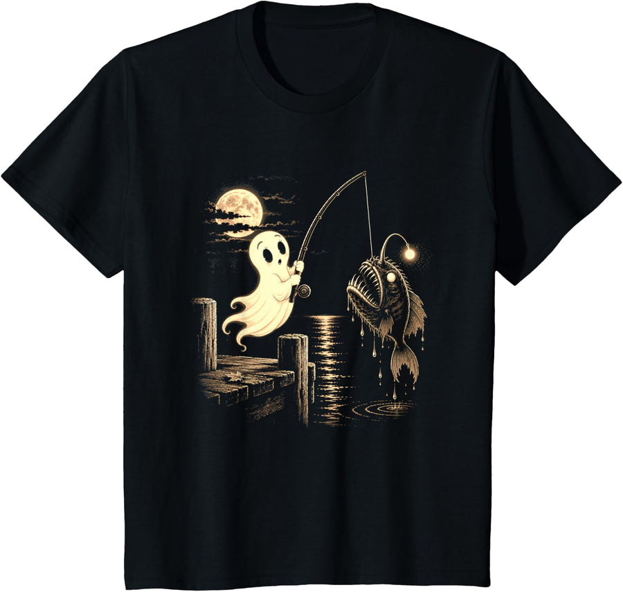Retro Ghost Fishing for Anglerfish T-Shirt - Black