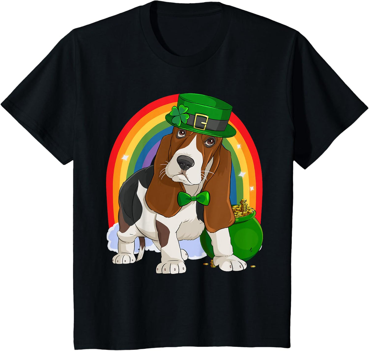 Basset Hound Lucky Leprechaun Dog St. Patricks Day T-Shirt for Men Women Kids - Black