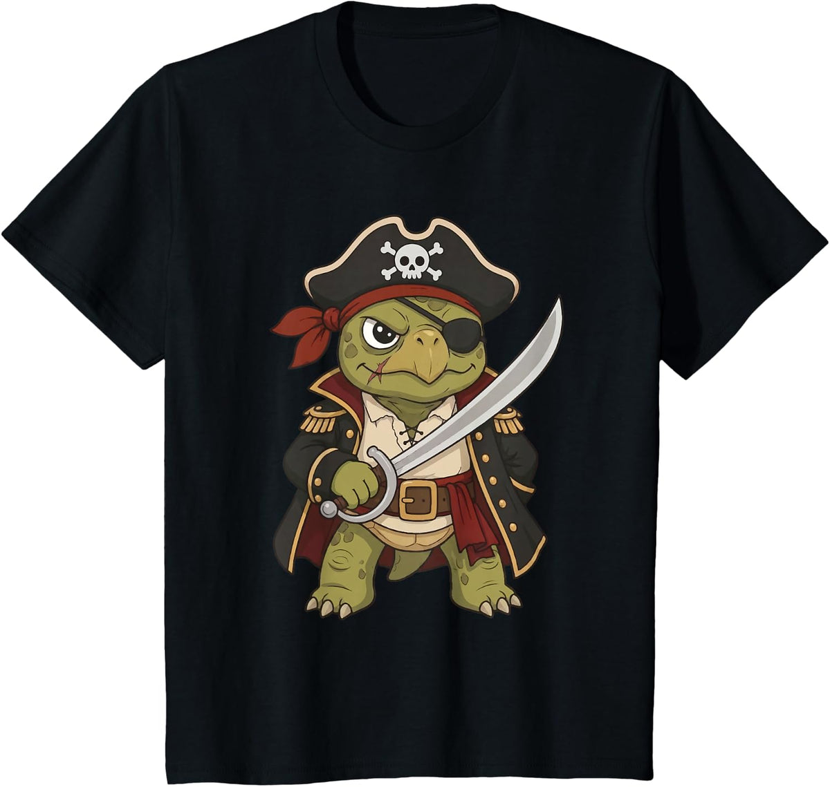 Tortoise Pirate Halloween Costume Captain Funny T-Shirt - Black