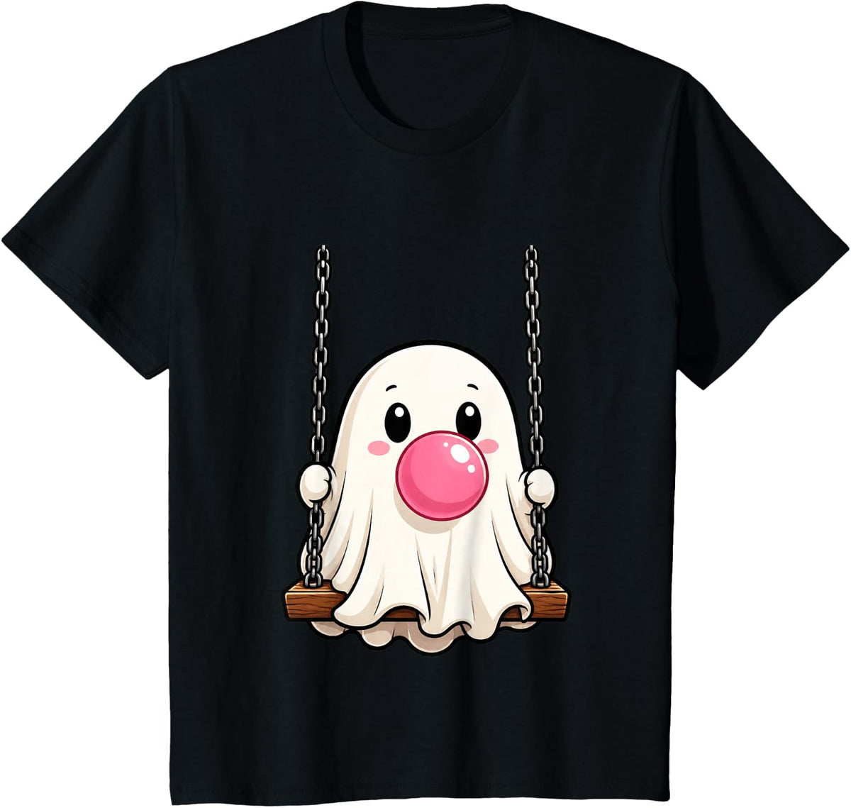 Kawaii Spooky Ghost Pink Bubble Halloween Fall Season T-Shirt - Black