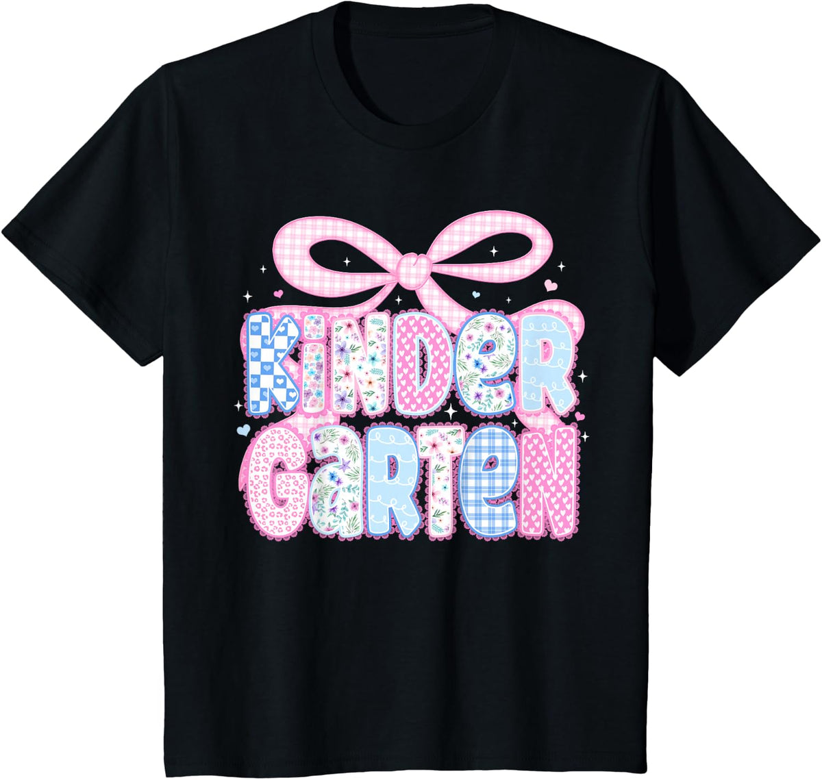 Preppy Kindergarten Teacher Students Floral Coquette Bow T-Shirt - Black