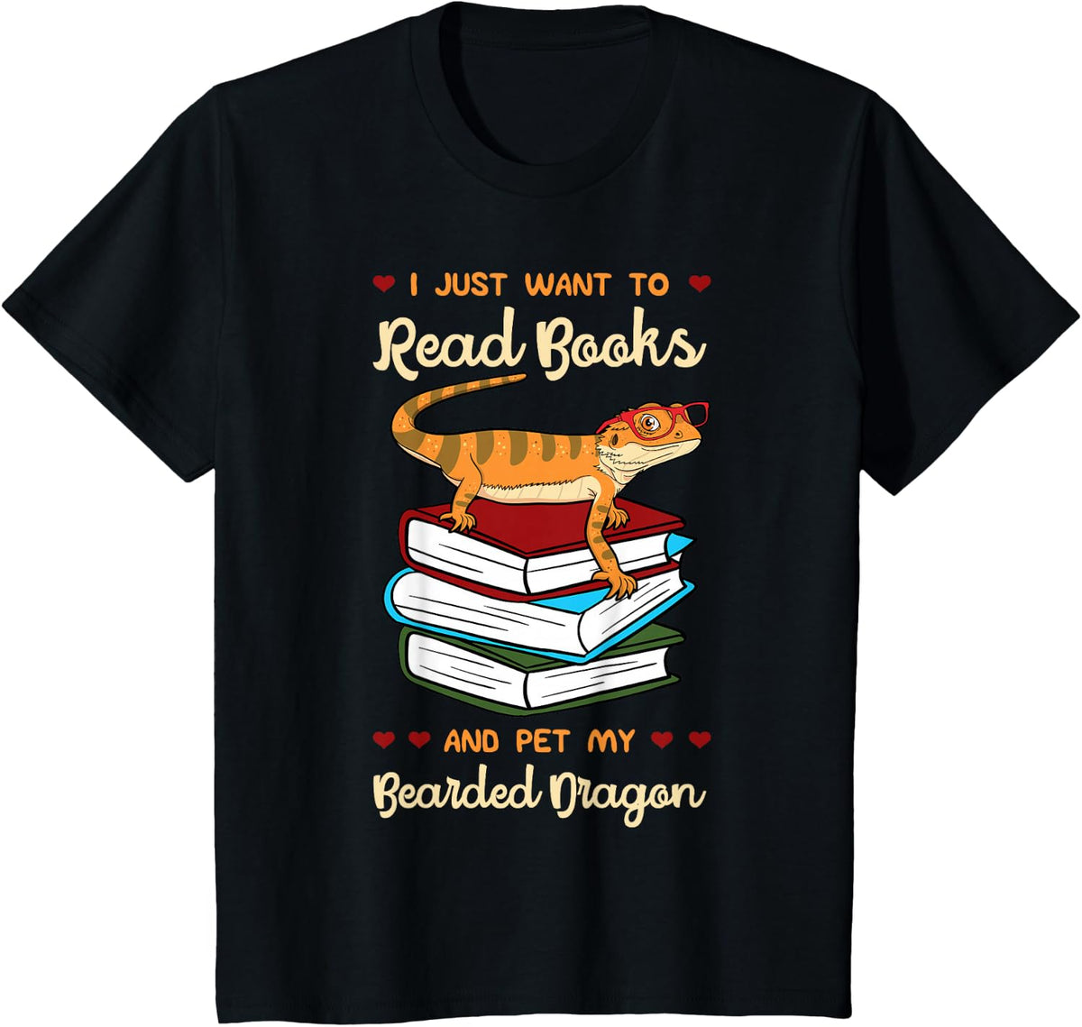 I Just Want to Read Books and Pet My Bearded Dragon Gecko T-Shirt - Black