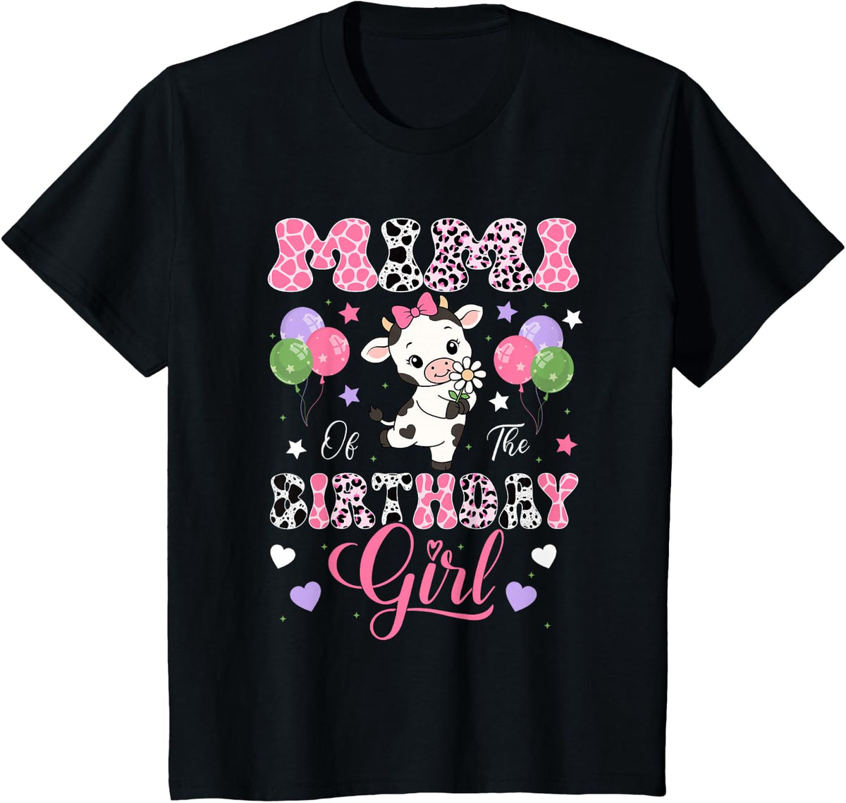 Mimi of The Birthday Girl 1St Birthday Cow Farm Family T-Shirt - Black