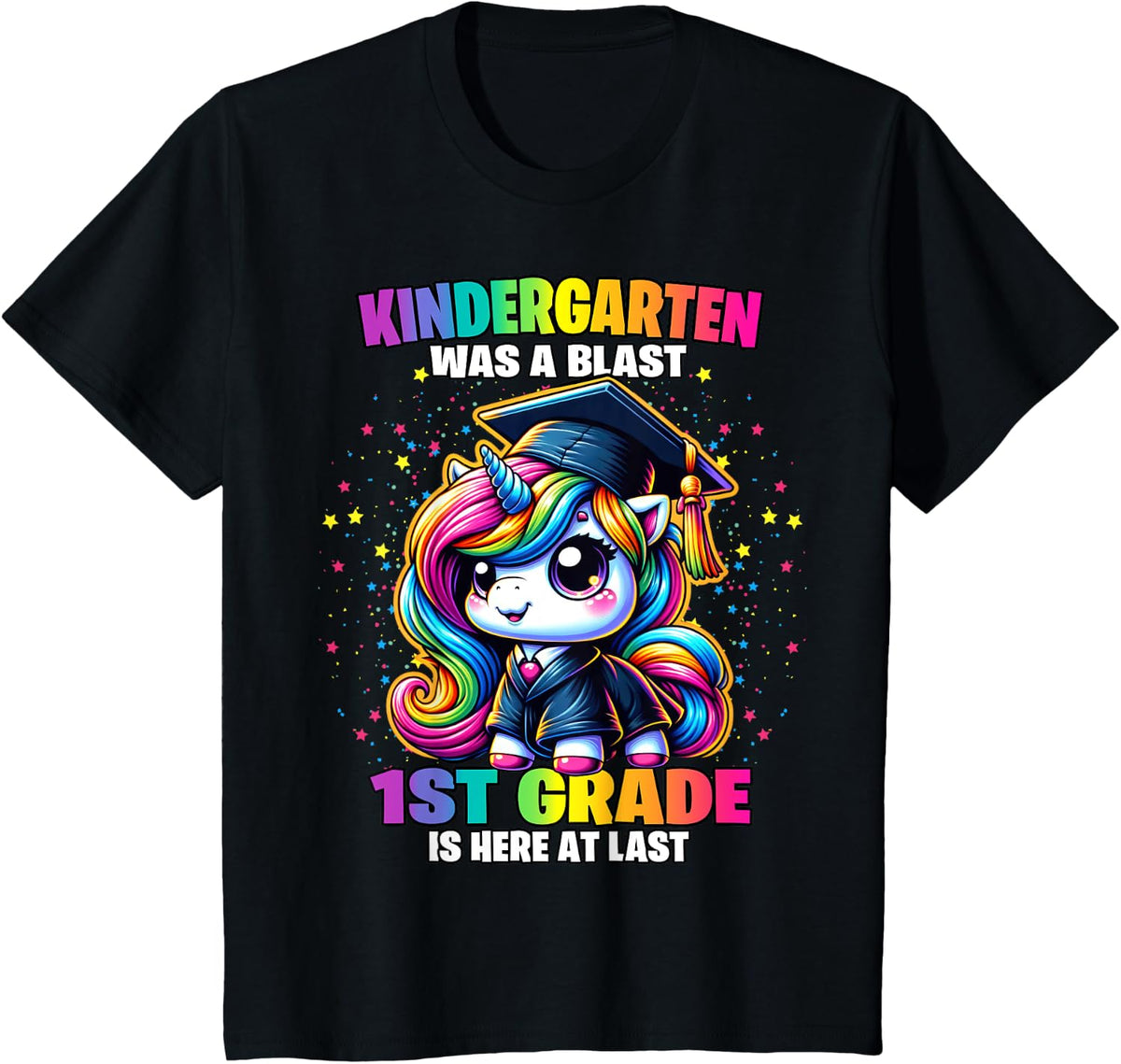 Graduation Kindergarten Was a Blast Unicorn Girls Grad T-Shirt - Black