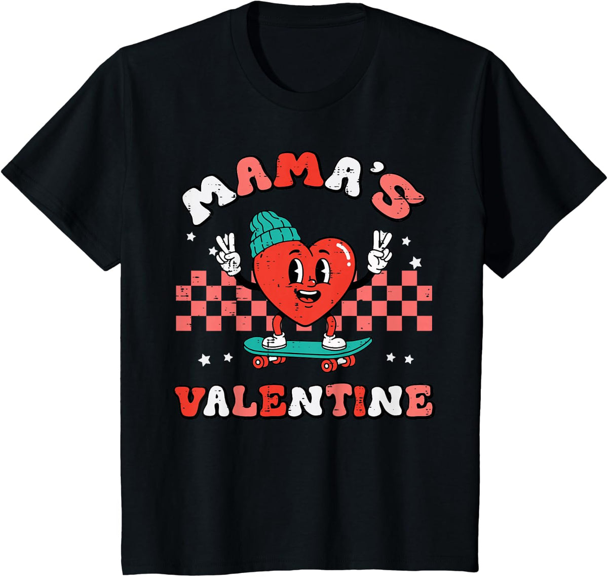 Kids Mamas Valentine Heart Skate Valentines Day Toddler Boys Kids T-Shirt - Black