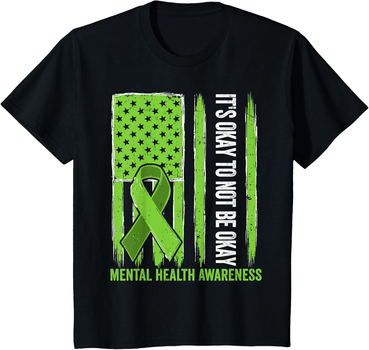 US Flag Mental Health Awareness Shirt Its Okay to Not Be Okay Tee T-Shirt - Black