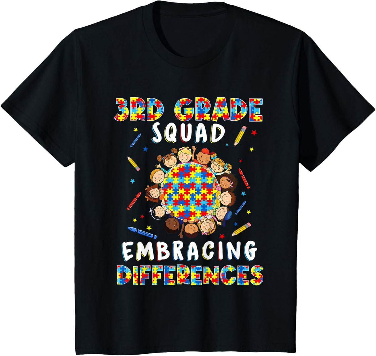 3rd Grade Teacher Autism Embracing Differences Last Day T-Shirt - Black