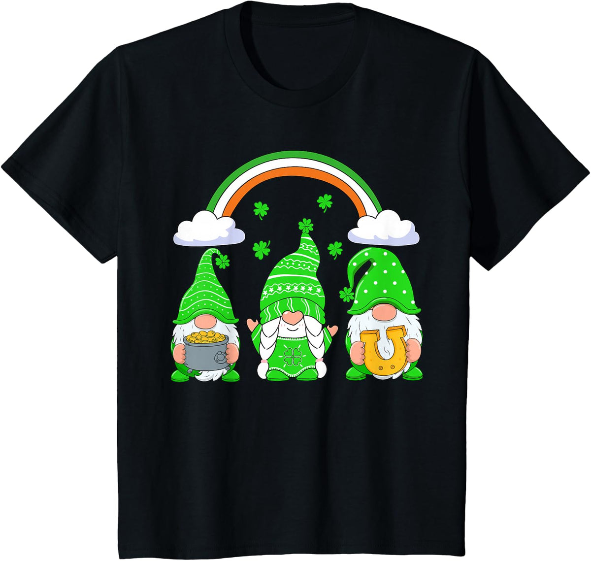 St Patricks Day Gnomes Shirt Shamrock Gnome Kids Women Girls T-Shirt - Black
