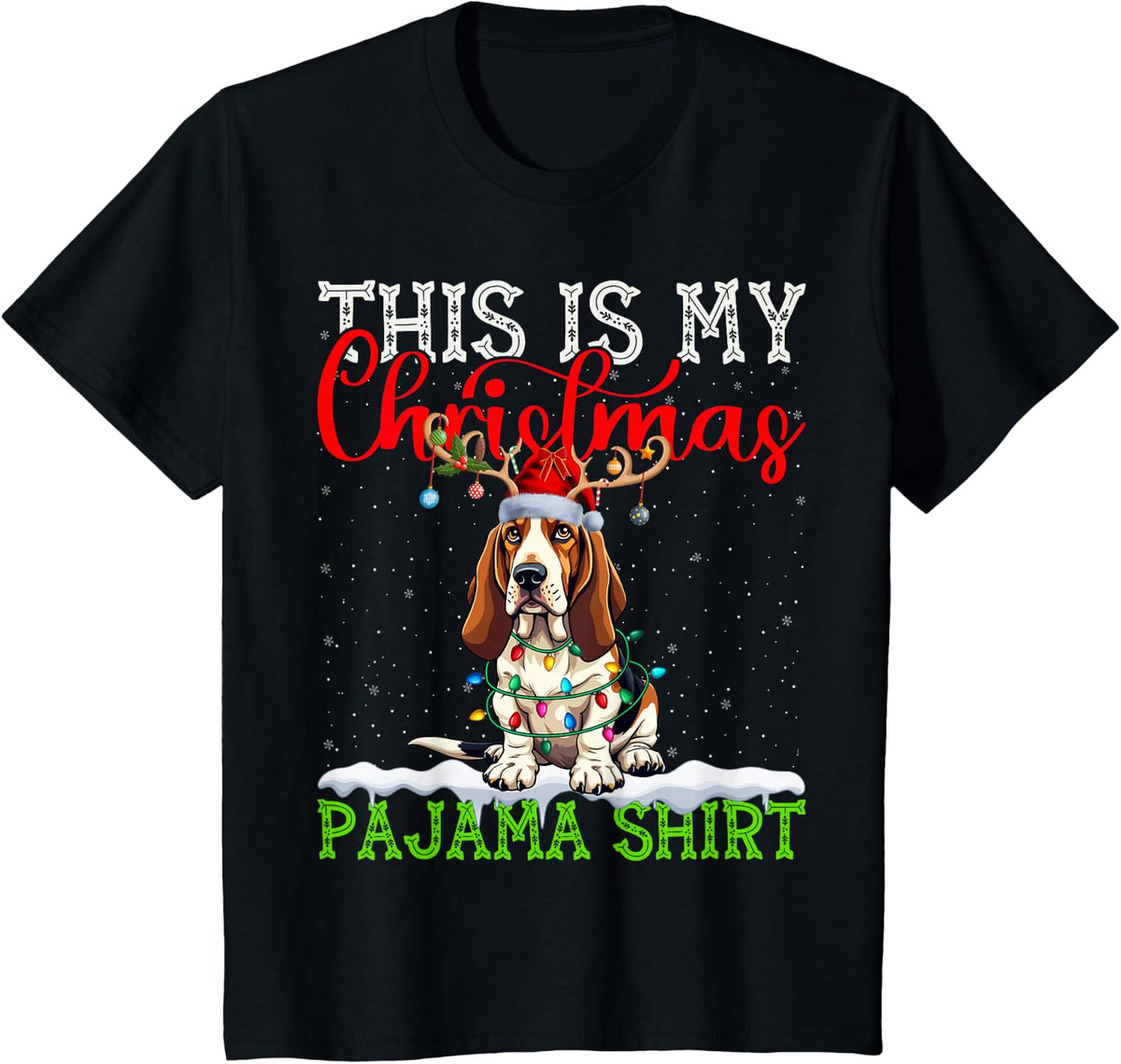 This is My Basset Hound Ugly Christmas Lights Pajama Sweater T-Shirt - Black