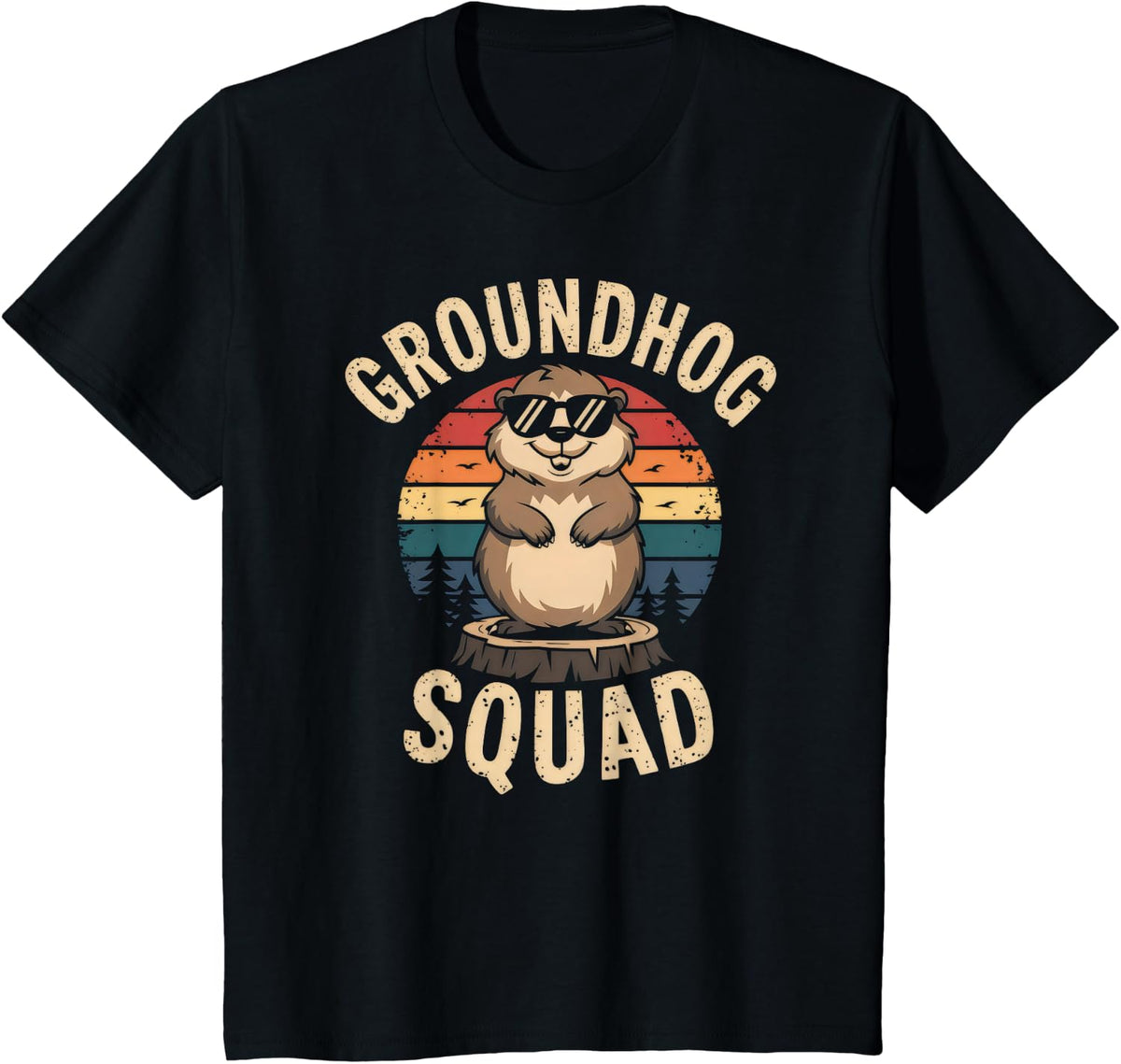 Groundhog Squad Funny Team Groundhogs Day Vintage Graphic T-Shirt - Black