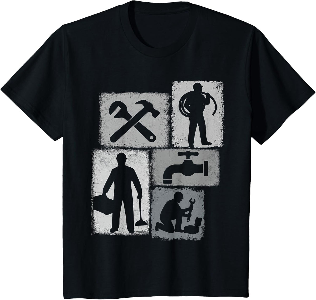 Plumber Vintage Collage Plumbing Men Pipefitter T-Shirt - Black