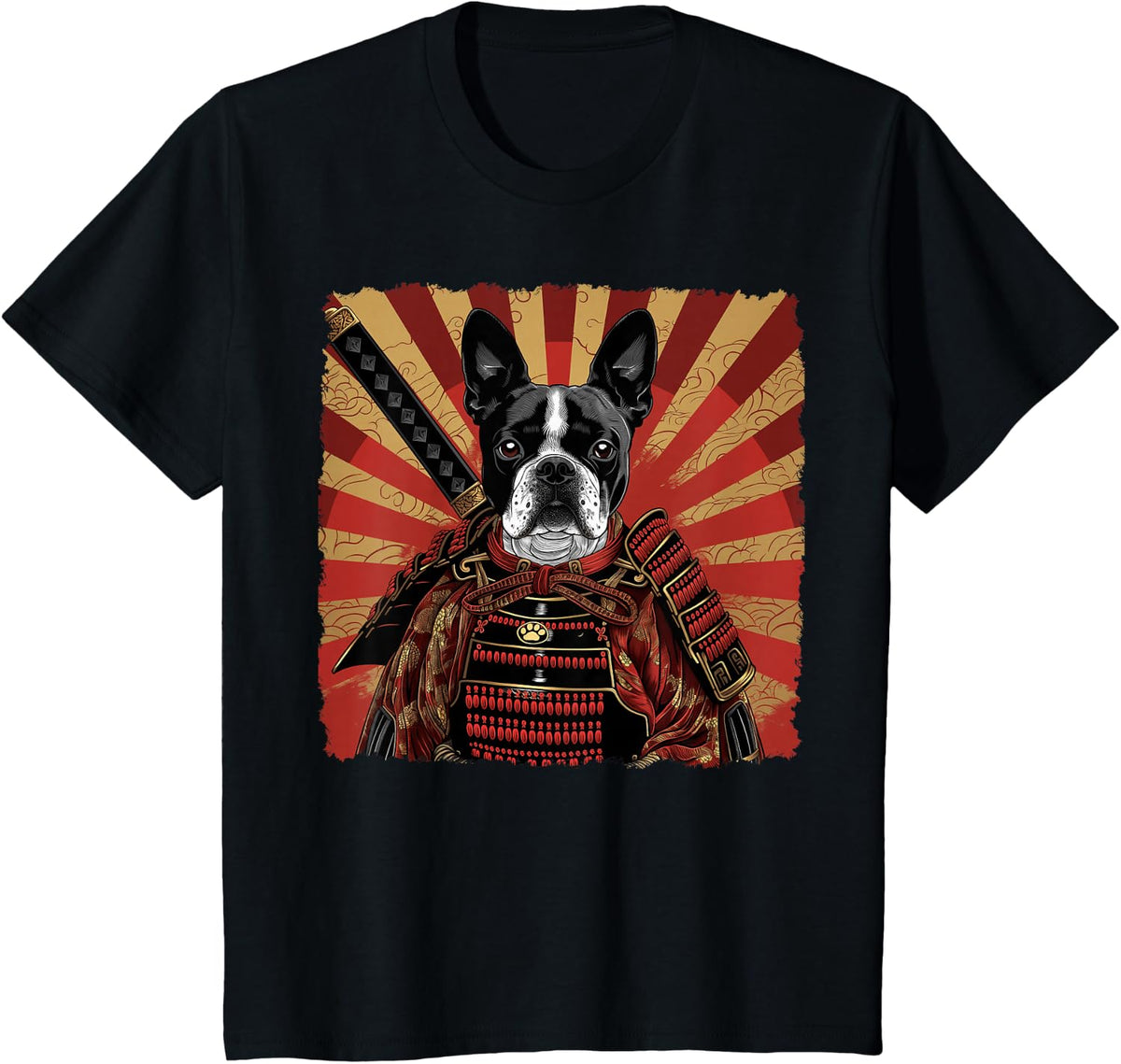 Boston Terrier Dog Japanese Art Samurai Ukiyo-e T-Shirt - Black