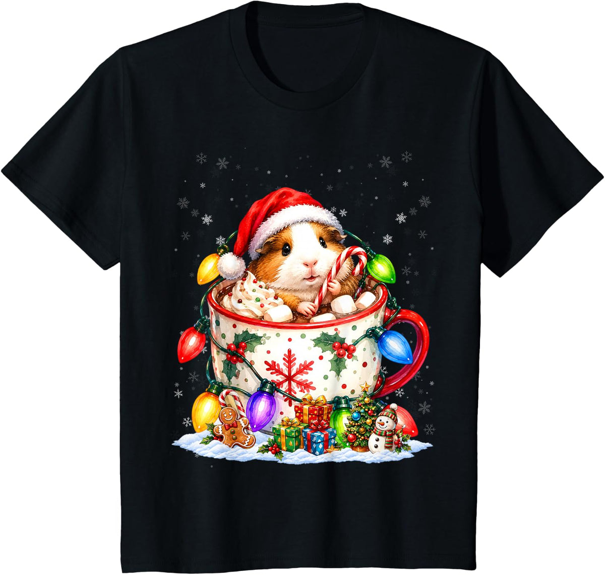 Guinea Pig Christmas Lights Holiday Animal Design T-Shirt - Black