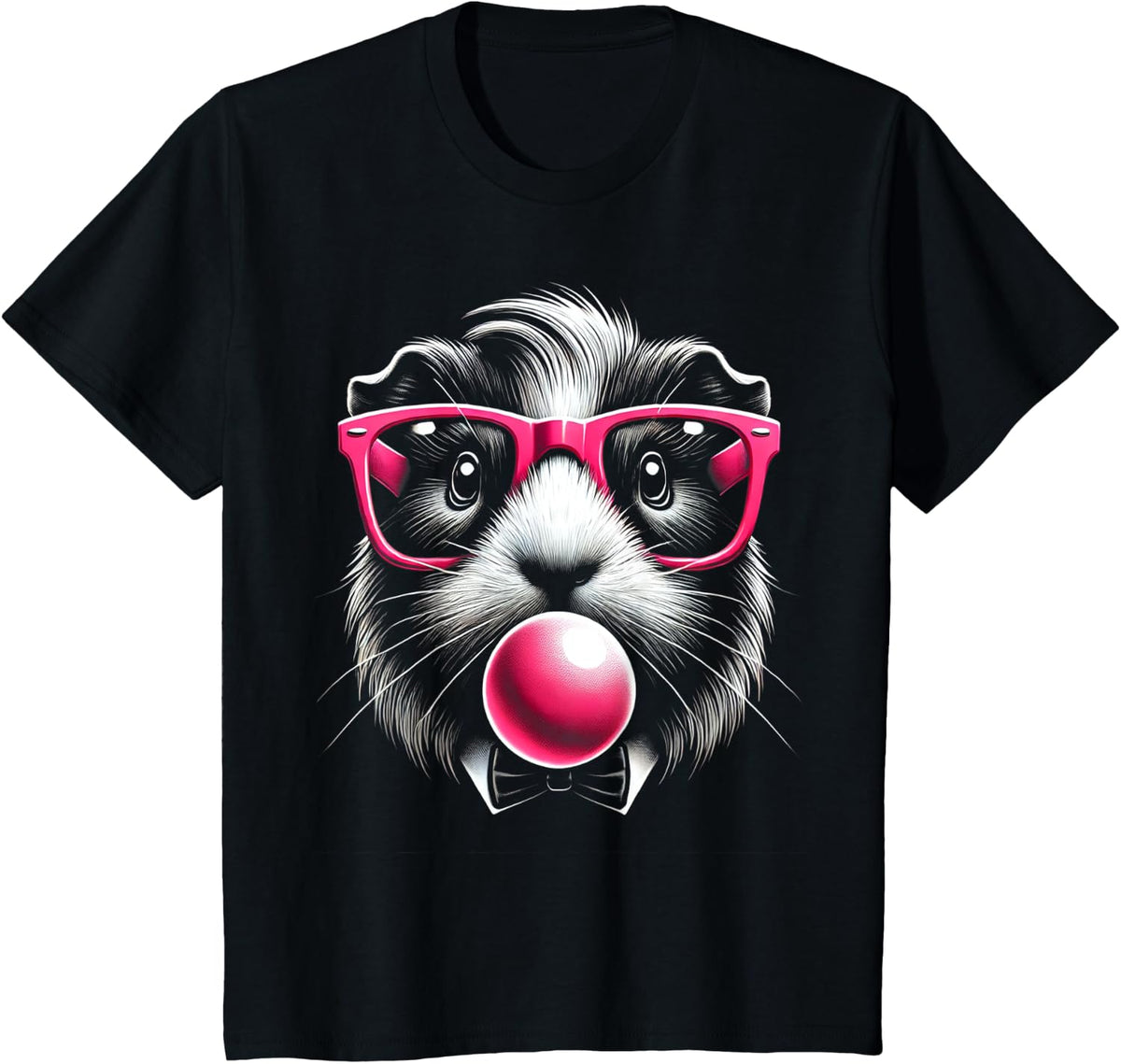 Quirky Guinea Pig Blowing Bubble Gum Cute Animal Lover Gifts T-Shirt - Black